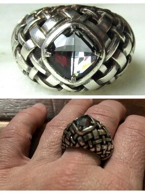 Brighton Cafe De Paris Figaro Basketweave Swarovski Crystal Silver Tone Ring 9